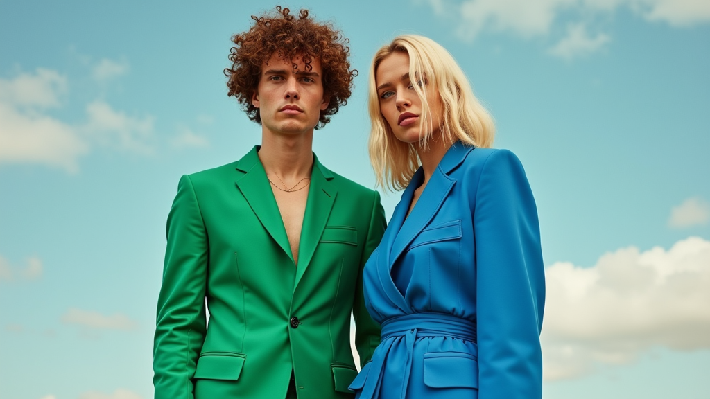 The Androgynous Duo in Bright Utopian Suits