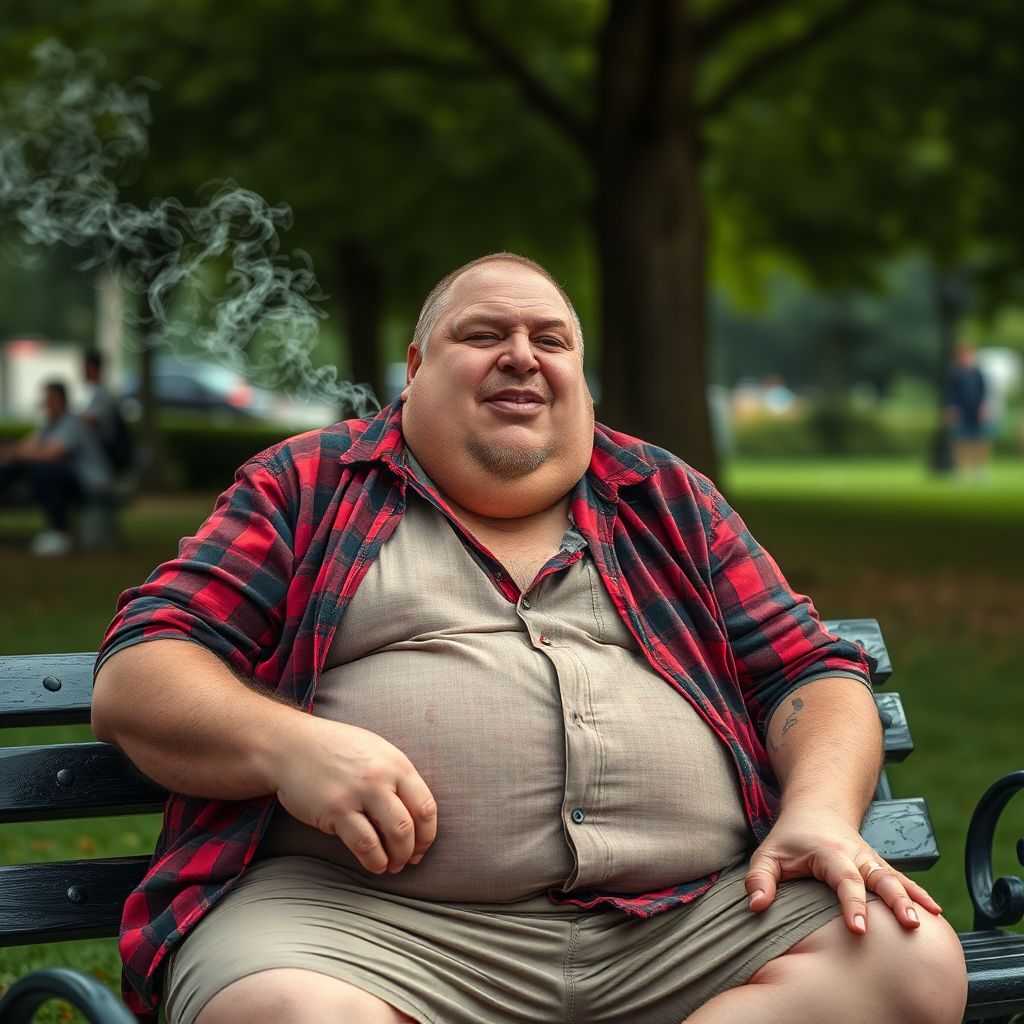 The Angry Fat Man Smokes in Park