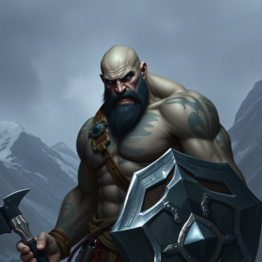 The Angry Young Goliath Warrior in Mountains