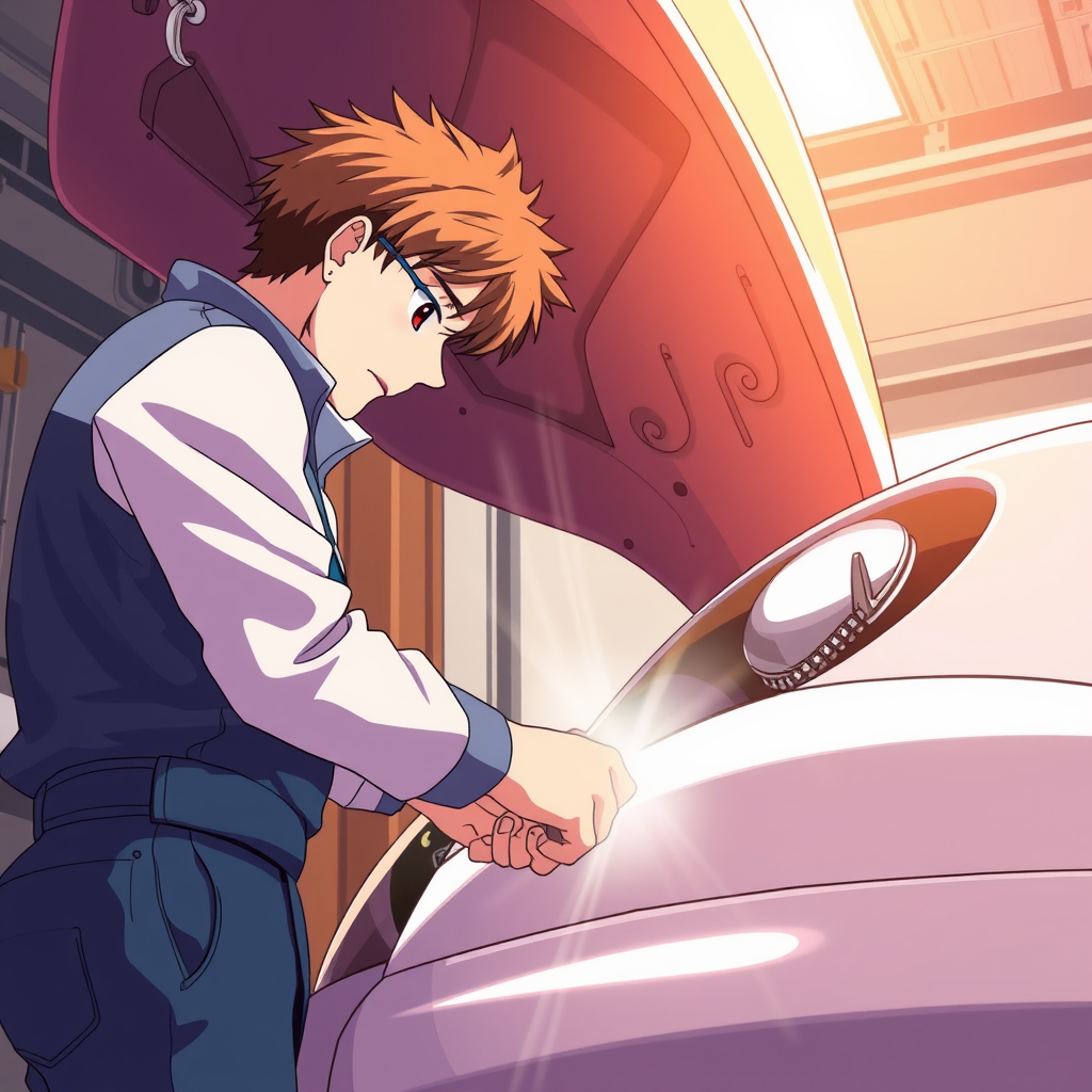 The Anime Mechanic Fixing a Car