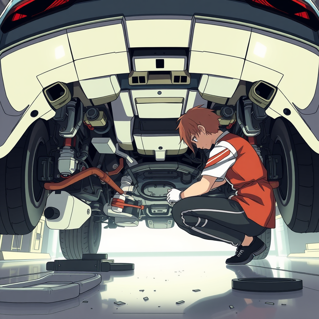 The Anime Mechanic Fixing a Futuristic Car