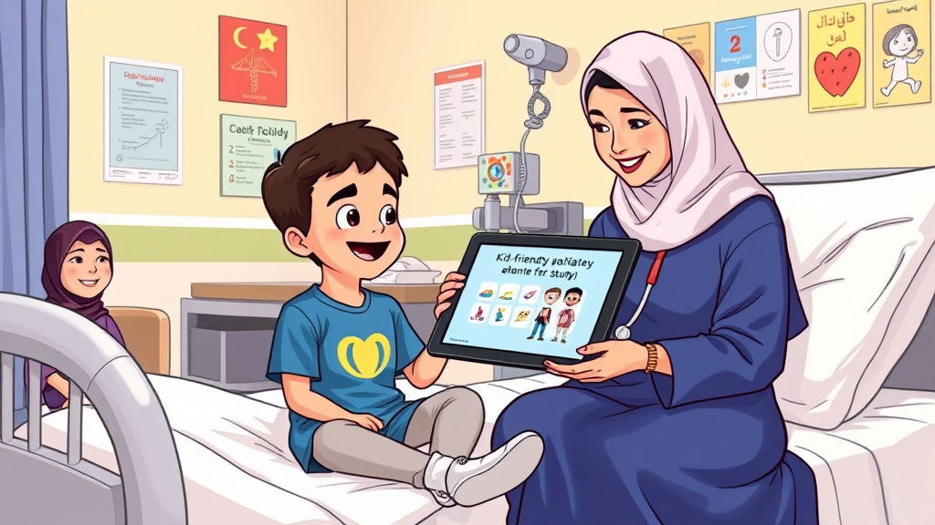 The Arab Boy Receives Educational Tablet in Hospital