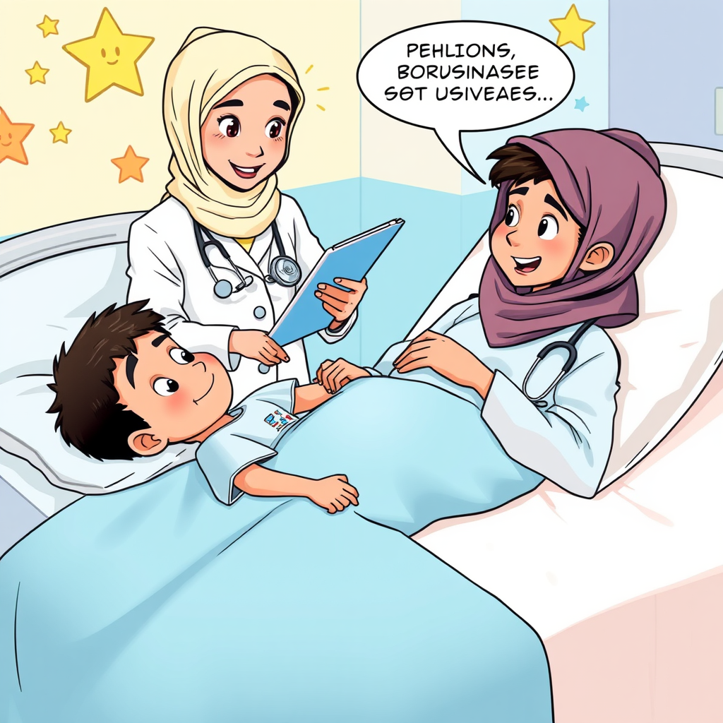 The Arab Boy Receiving Body EEG in Hospital