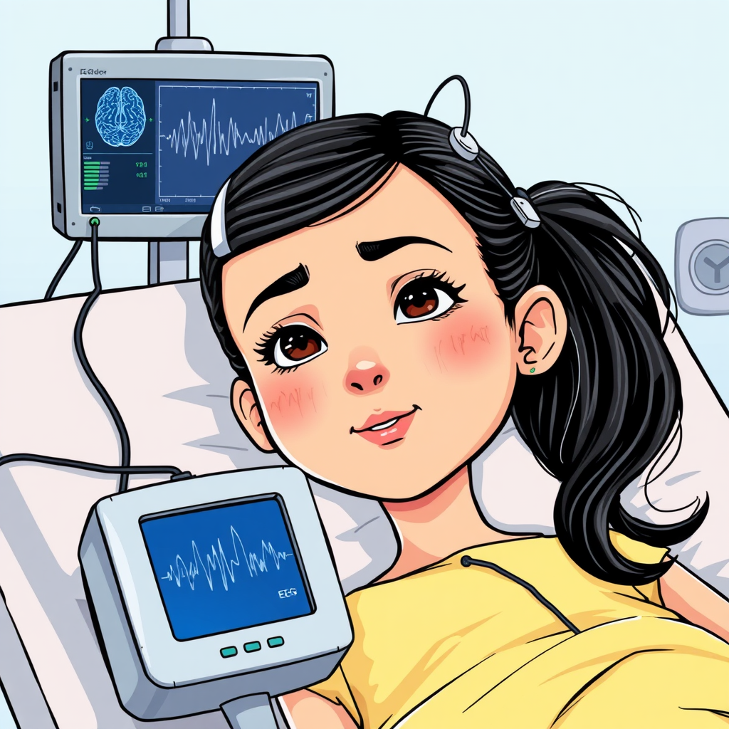 The Arab Girl Undergoing EEG in Hospital