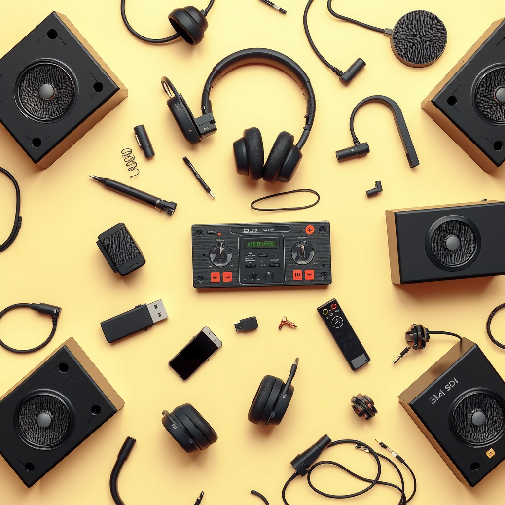 The Assorted DJ Equipment on a Light Background