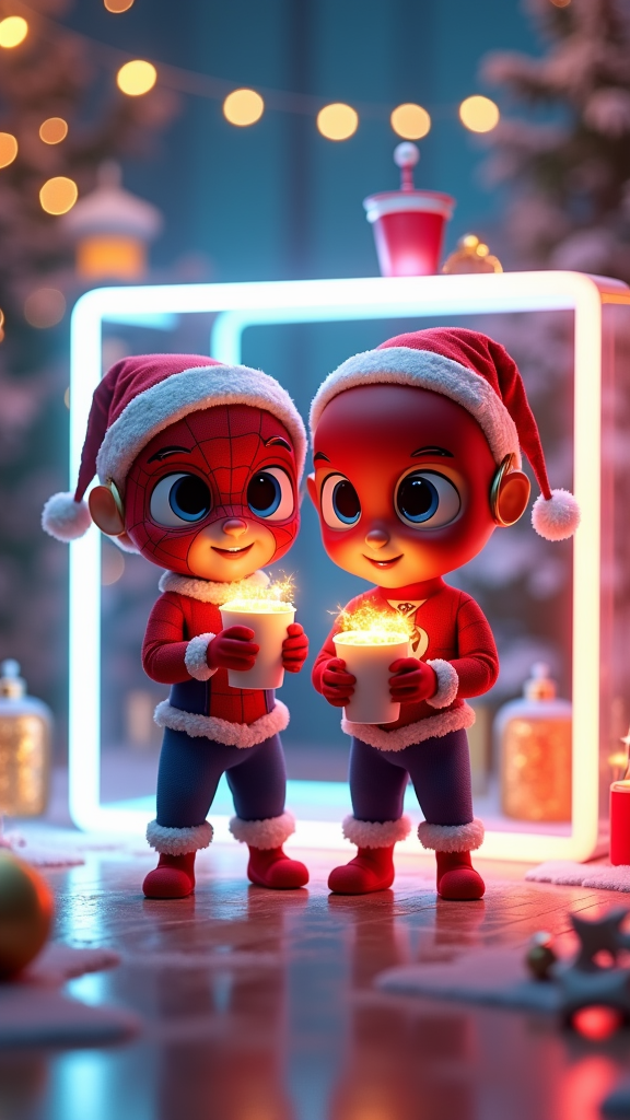 The Baby Flash and Spider-Man Celebrating Christmas