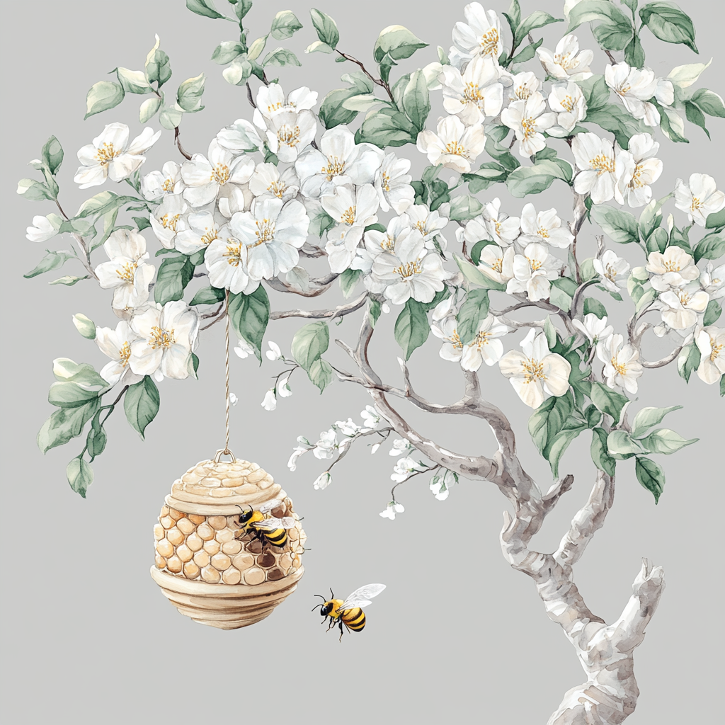 The Beautiful Beehive on Blossoming Tree