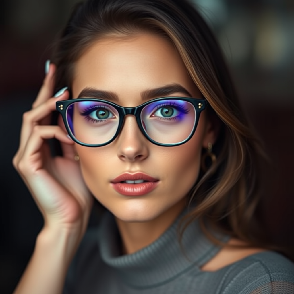 The Beautiful Brunette Woman with Glasses