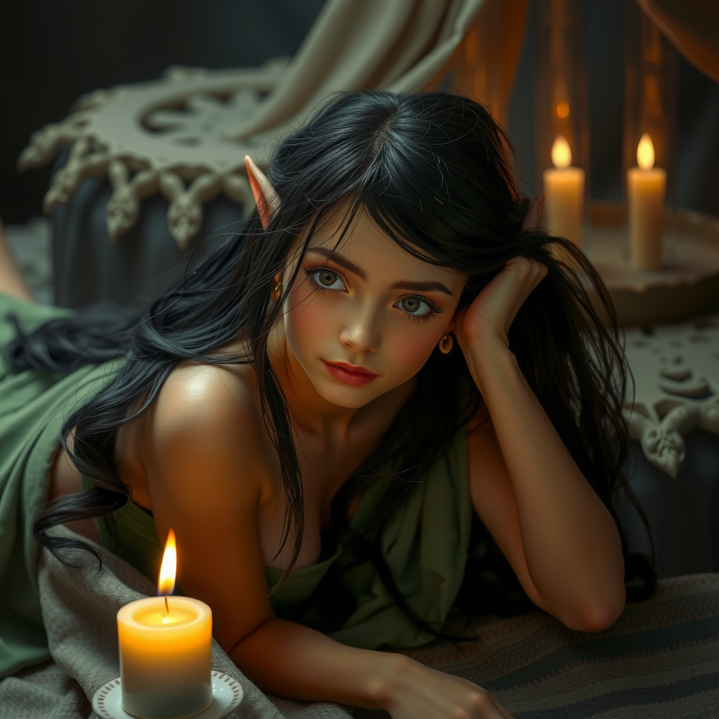 The Beautiful Elf Princess in Candlelight