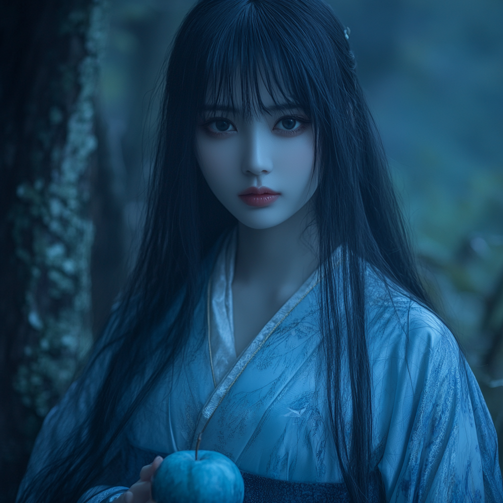 The Beautiful Japanese Princess in Blue Robe