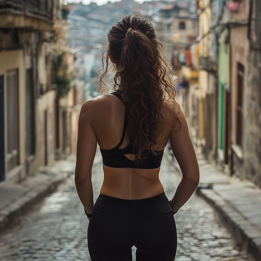 The Beautiful Turkish Woman Walking in Workout Clothes