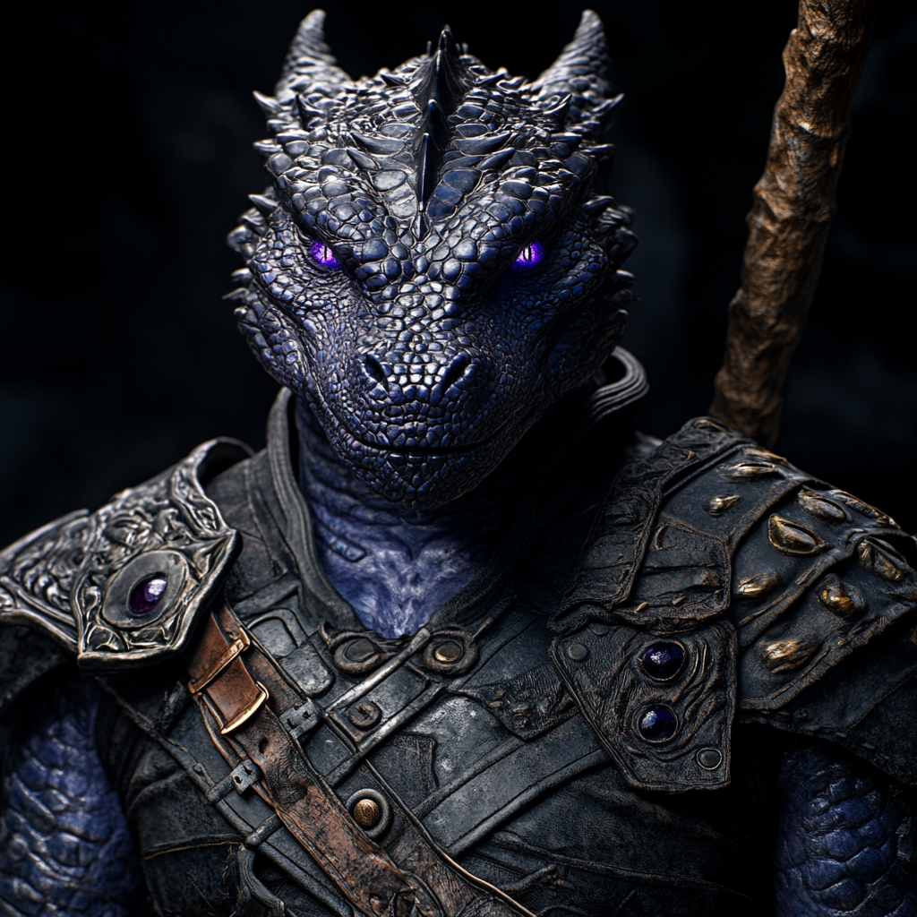 The Beefy Dark Blue Dragonborn with Sapphire Scales