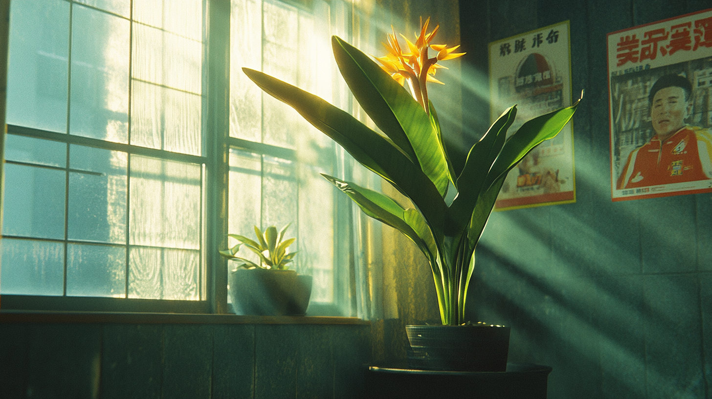 The Bird of Paradise Plant Under Sunlit Window