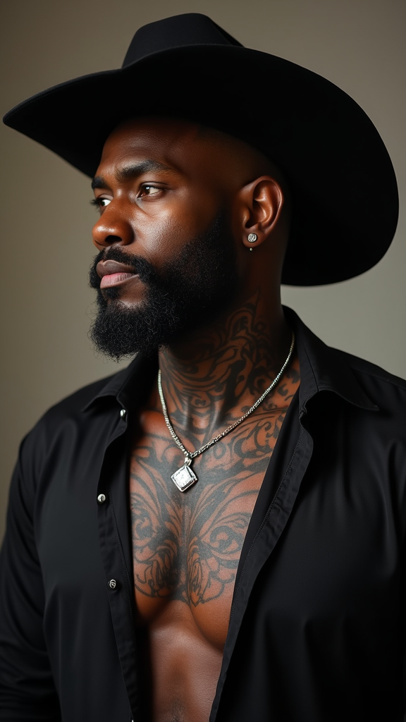 The Black Cowboy with Silver Jewelry and Tattoos