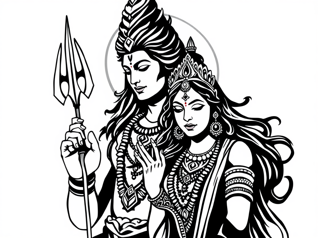 The Black and White Design of Lord Shiva Parvati