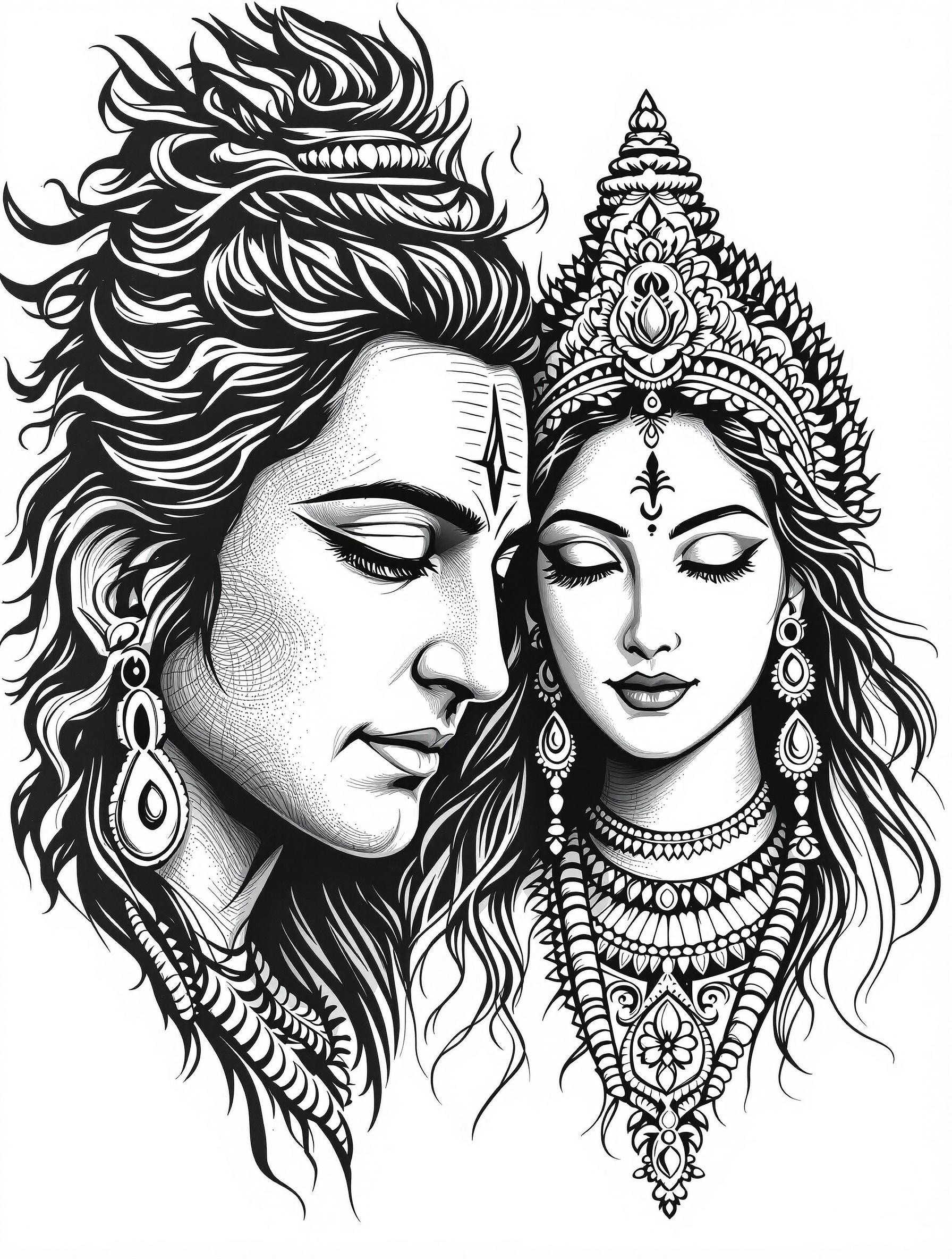 The Black and White Design of Lord Shiva Parvati