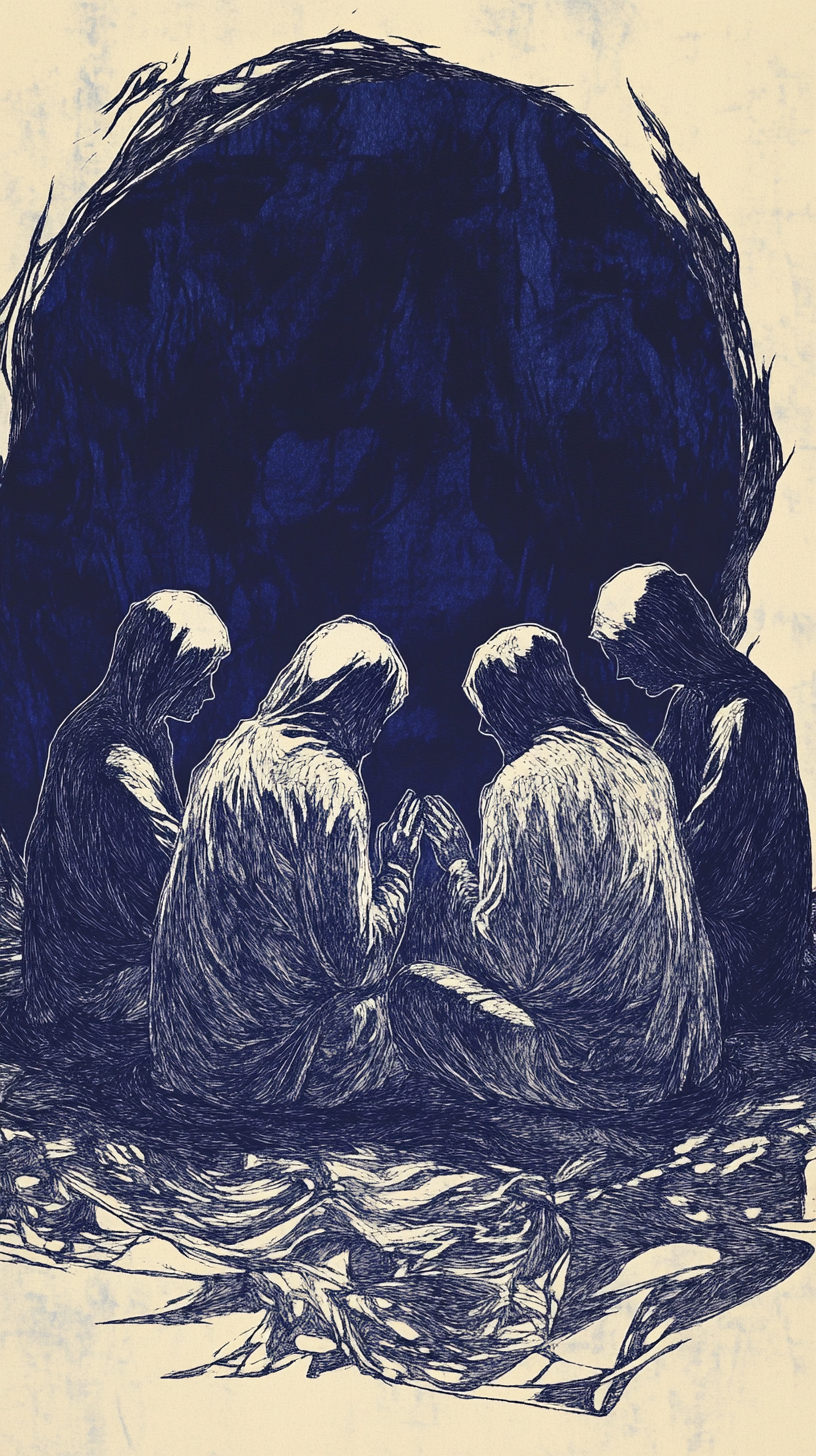 The Blue Seance: Slender Figures In Doodle