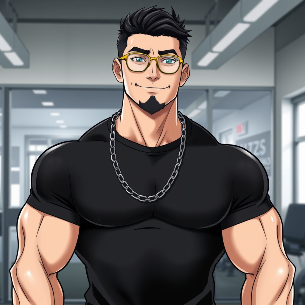 The Casual Muscular Man in Gym, Anime Style