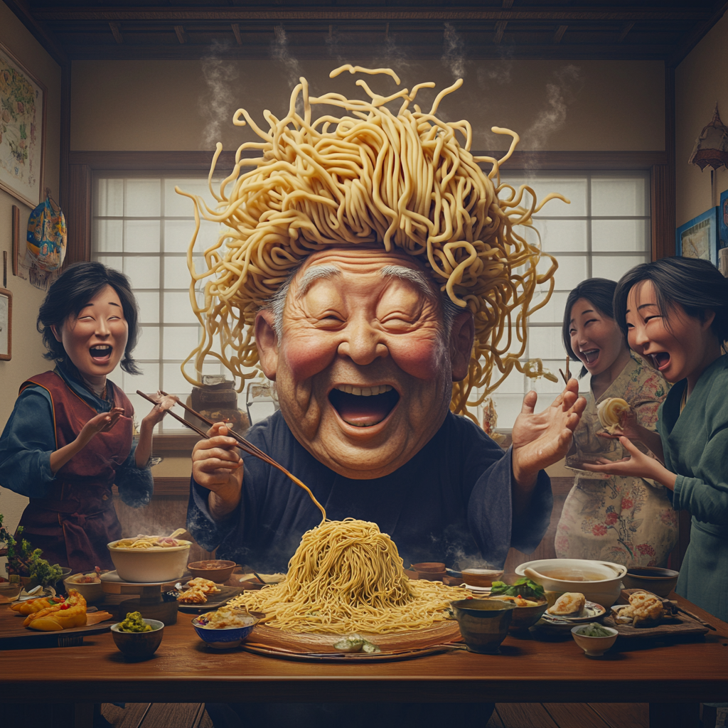 The Cheerful, Noodle-Haired Grandpa's Japanese Dinner Party