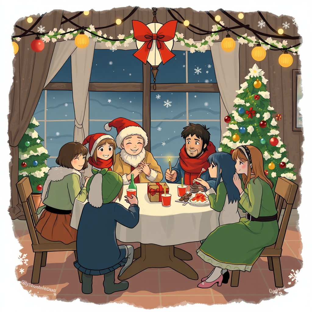 The Christmas Celebration in Ghibli Style with Friends