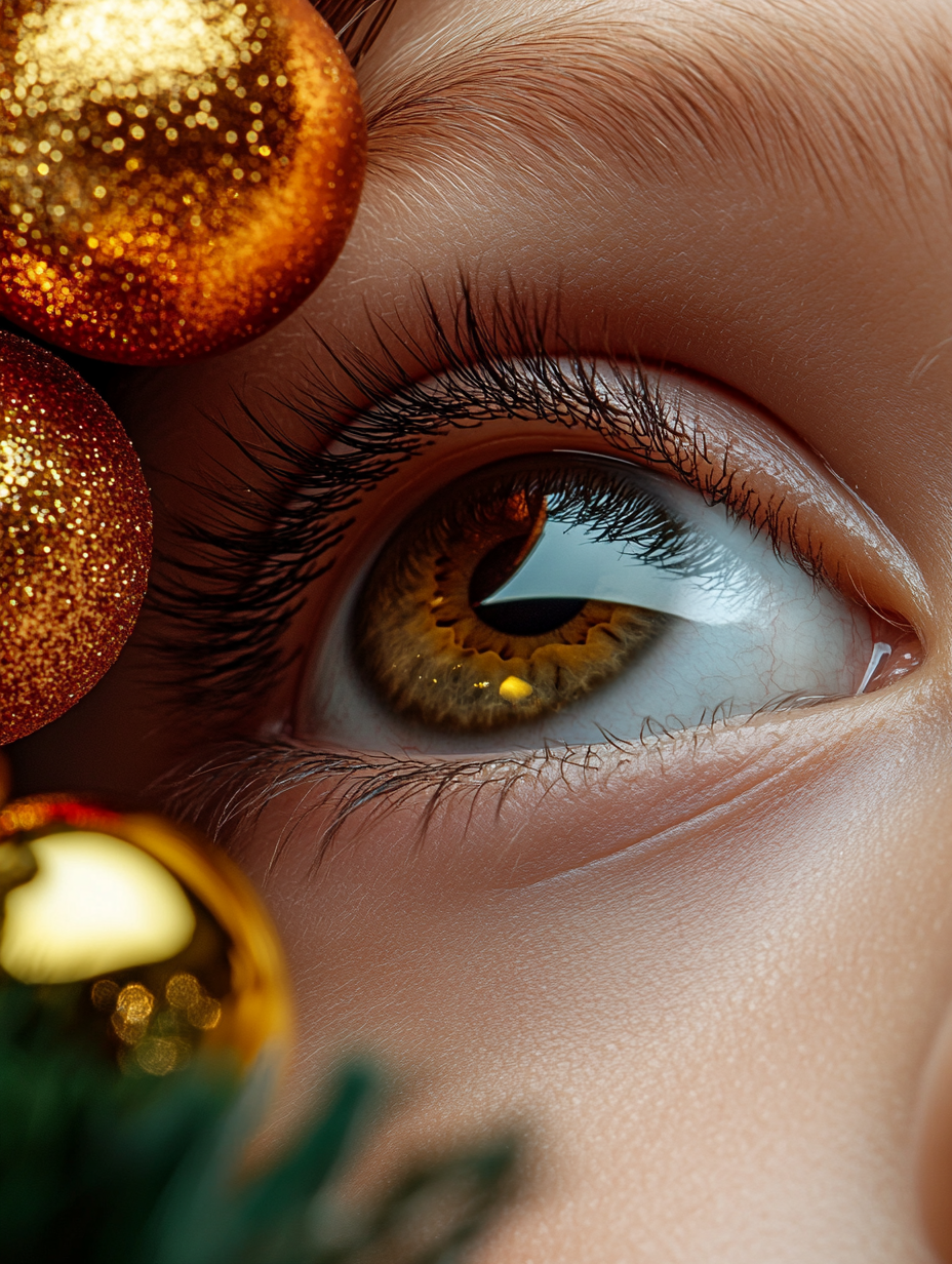 The Christmas reflections in a child's eyes