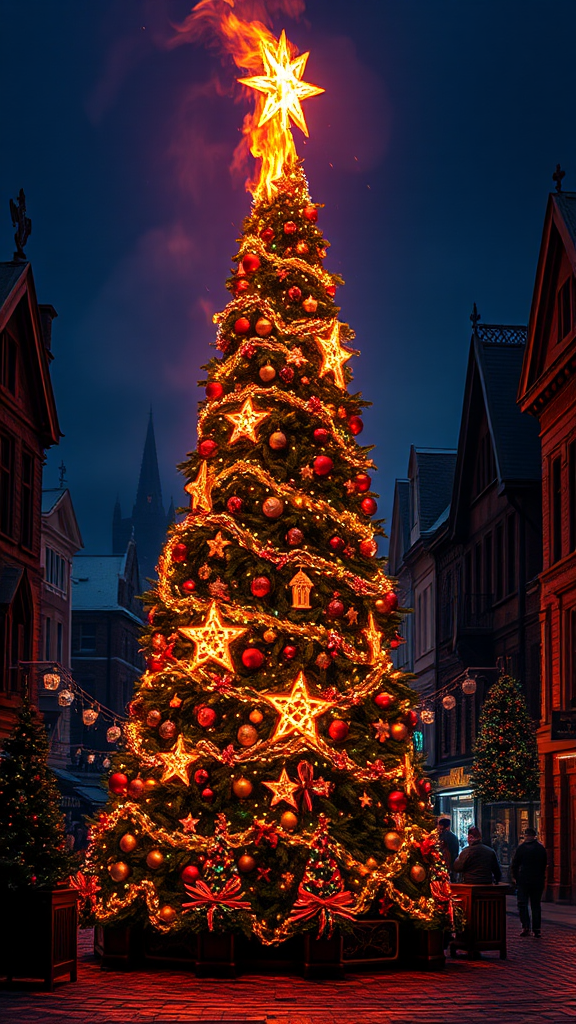 The Christmas tree is burning in town square.