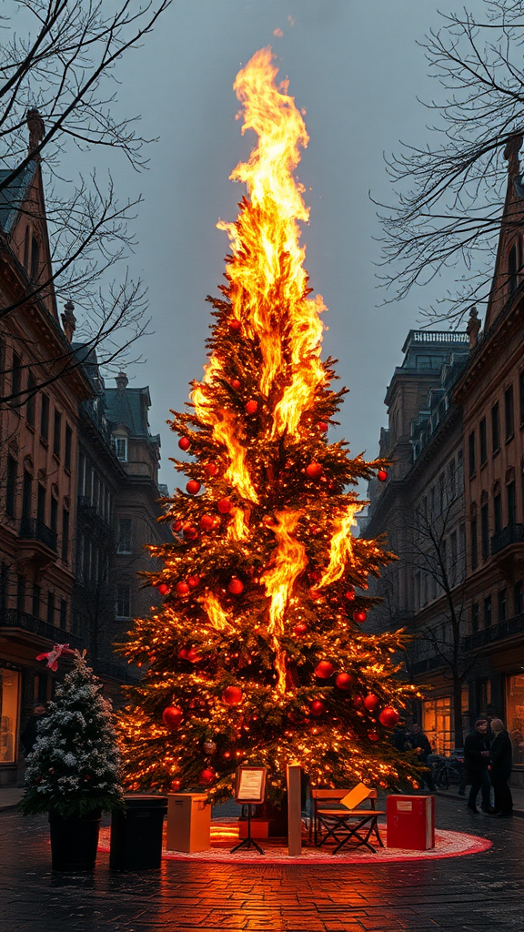 The Christmas tree is burning in town.