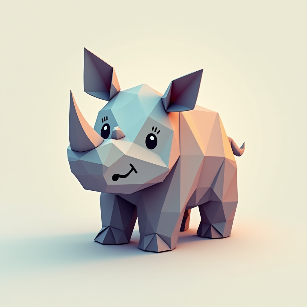 The Colorful Cartoonish Baby Rhino Origami Art