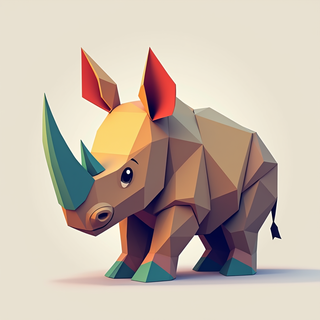 The Colorful Origami-Style Cartoon Baby Rhino