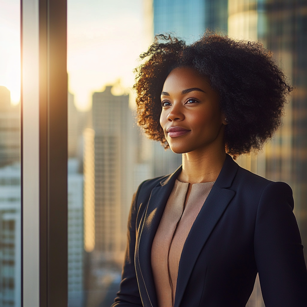 The Confident Black Woman Executive by Window