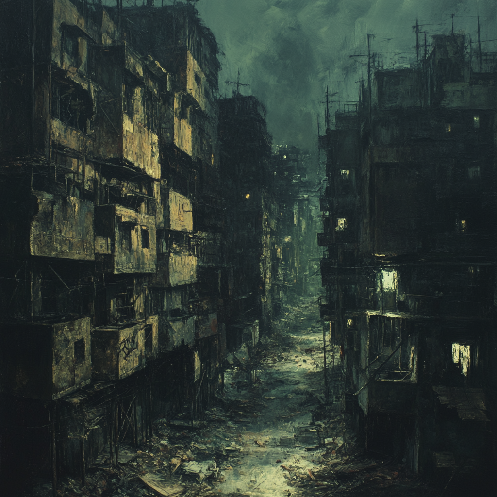 The Crumbling, Graffiti-Covered Slum at Night