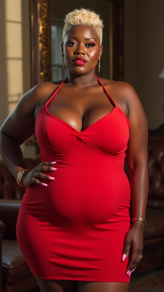 The Curvy Lady in Red with Blonde Pixie Cut