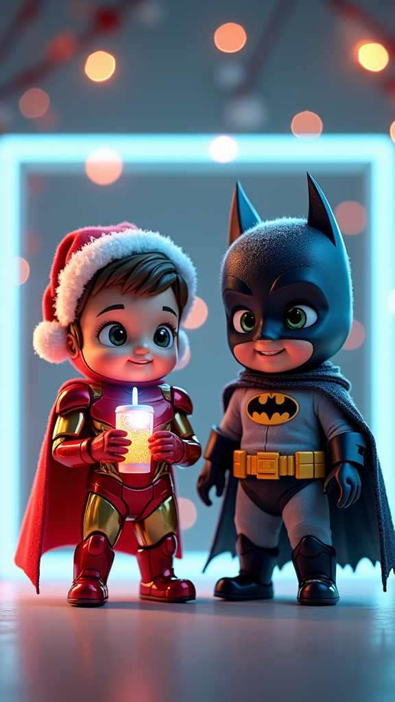 The Cute Christmas Duo: Baby Iron Man and Batman