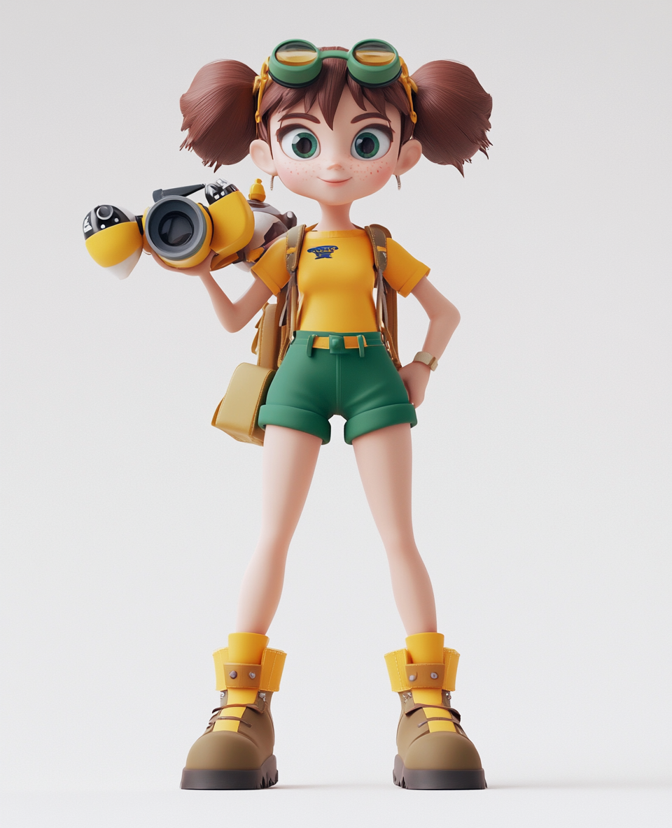 The Cute Girl Explorer Cartoon with Binoculars