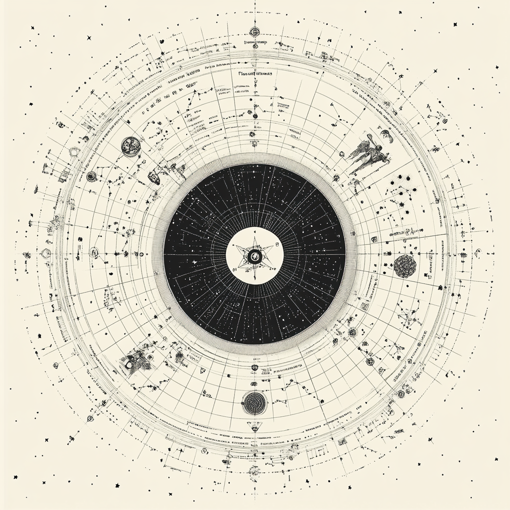 The Detailed Astrological Chart in Monochrome