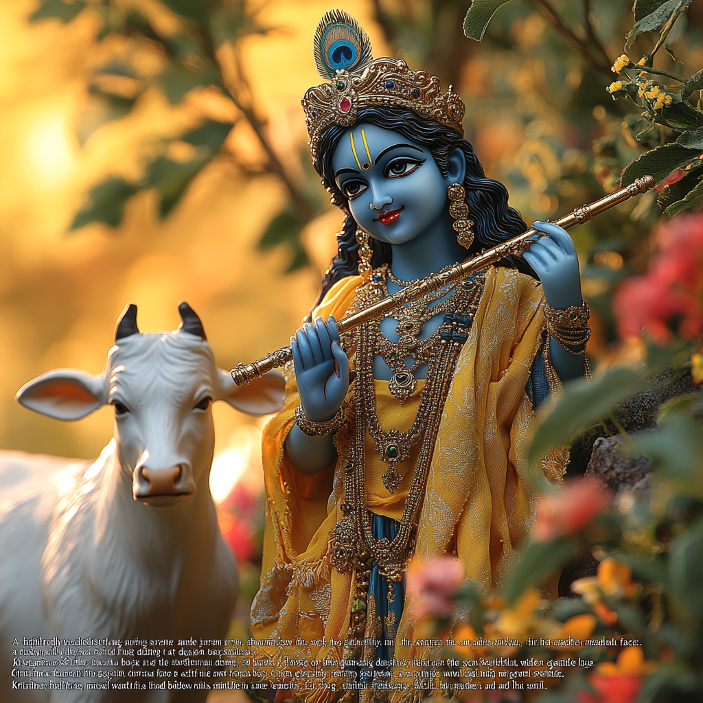 The Divine Krishna in Serene Meadow at Sunset