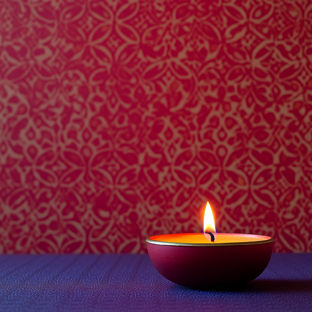 The Diwali Candle on a Purple Background