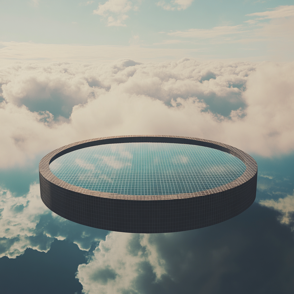 The Dreamlike Floating Pixelated Pool and Clouds