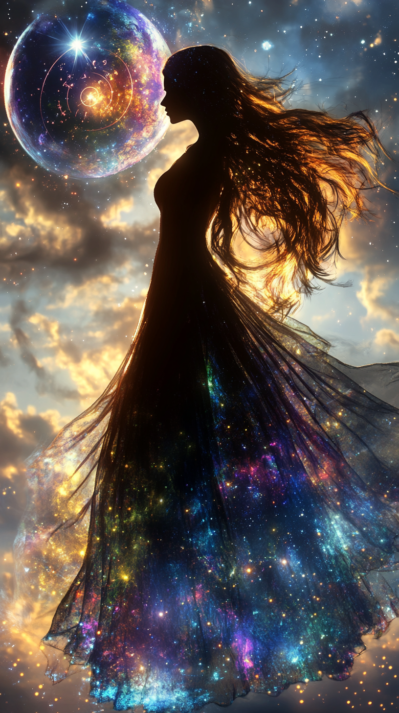 The Elegant Woman Embracing Cosmic Beauty