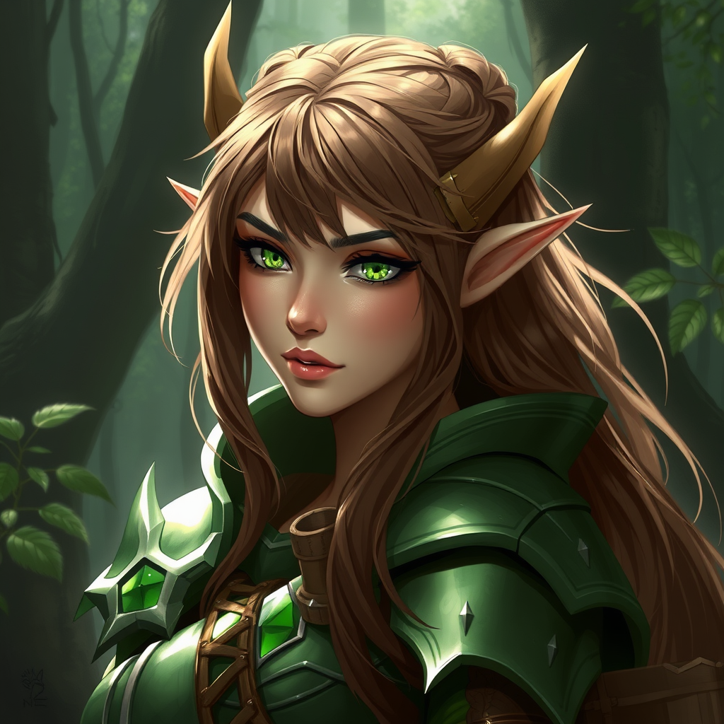 The Elf Cleric with Gleaming Armor in Forest