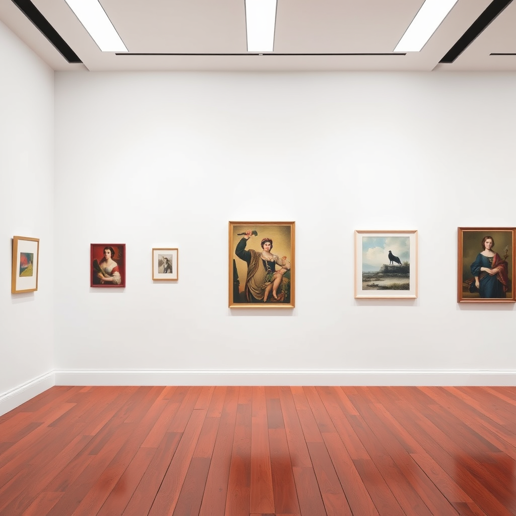 The Empty White Gallery with Red-Brown Floor