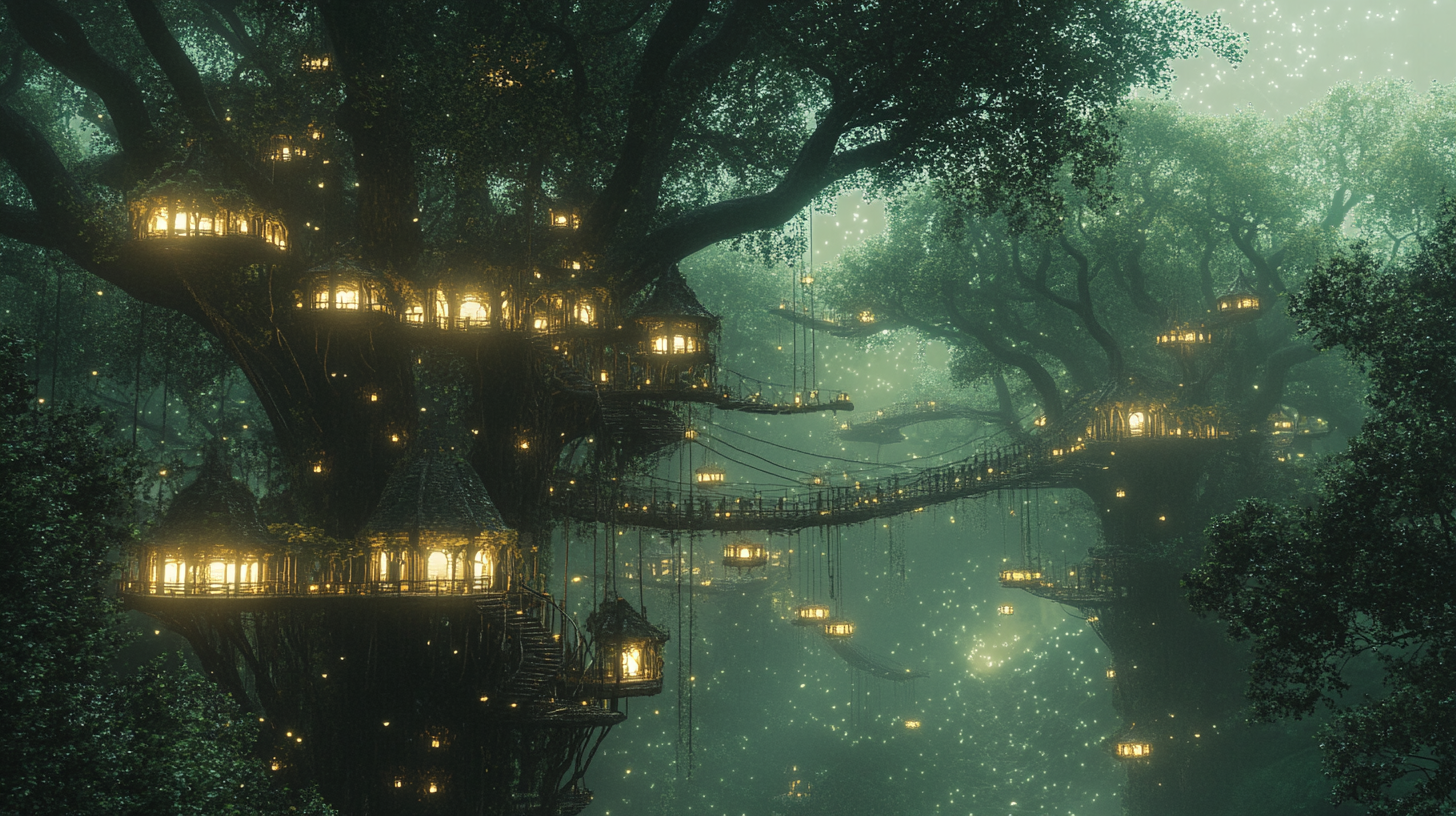 The Enchanted Elven City in a Towering Forest