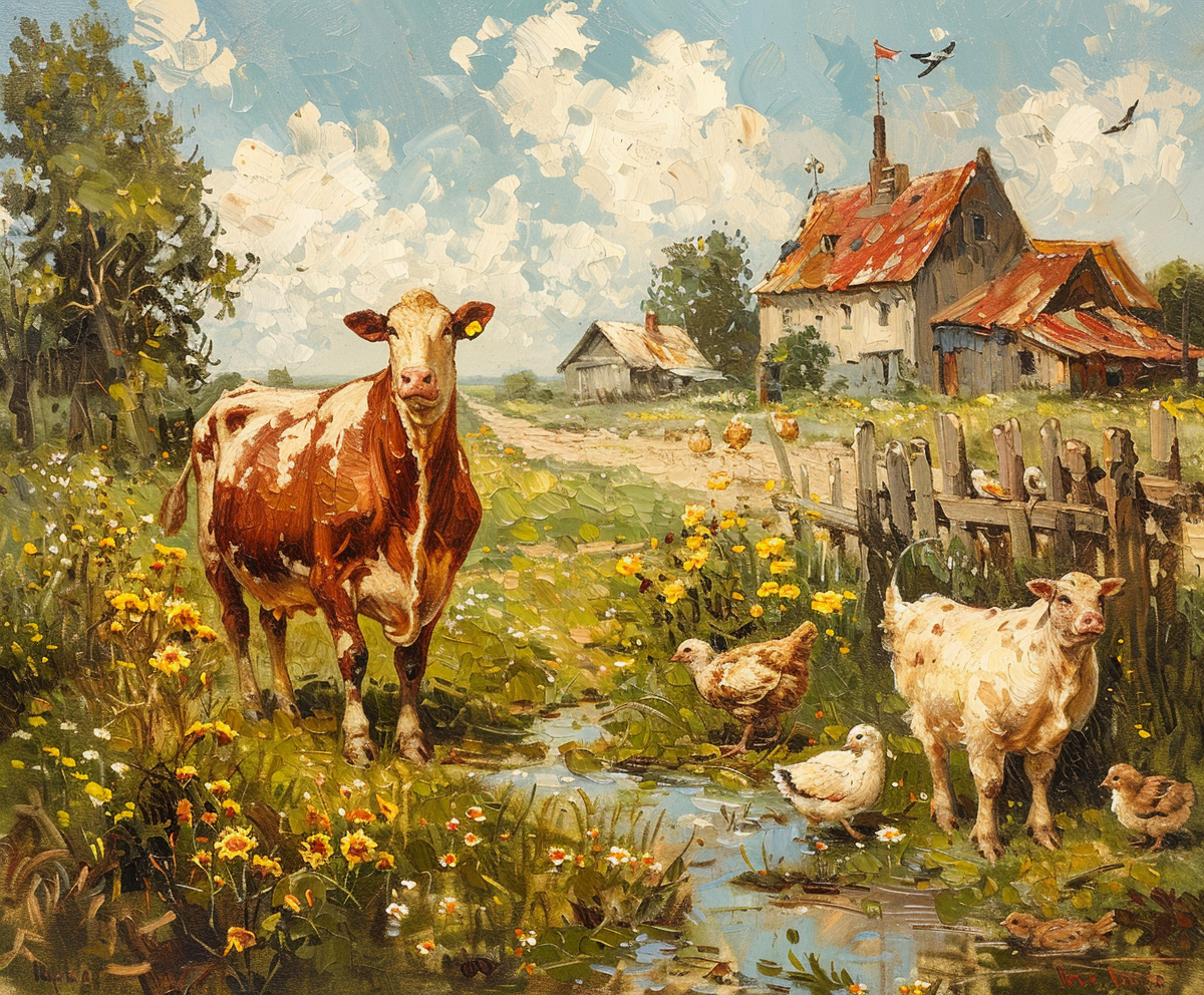 The Farm with Animals in a Painting