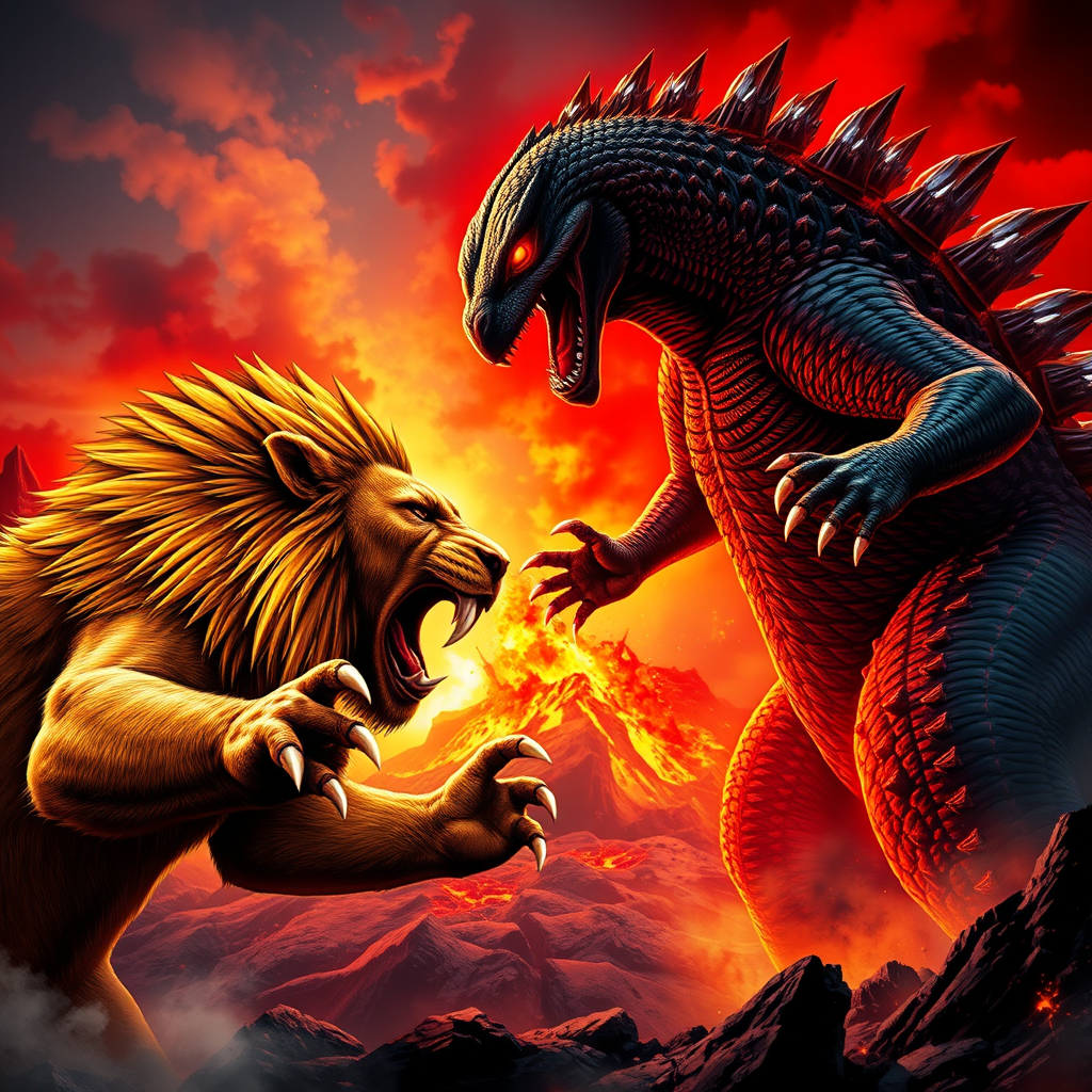 The Fiery Clash of Godzilla and Roaring Lion