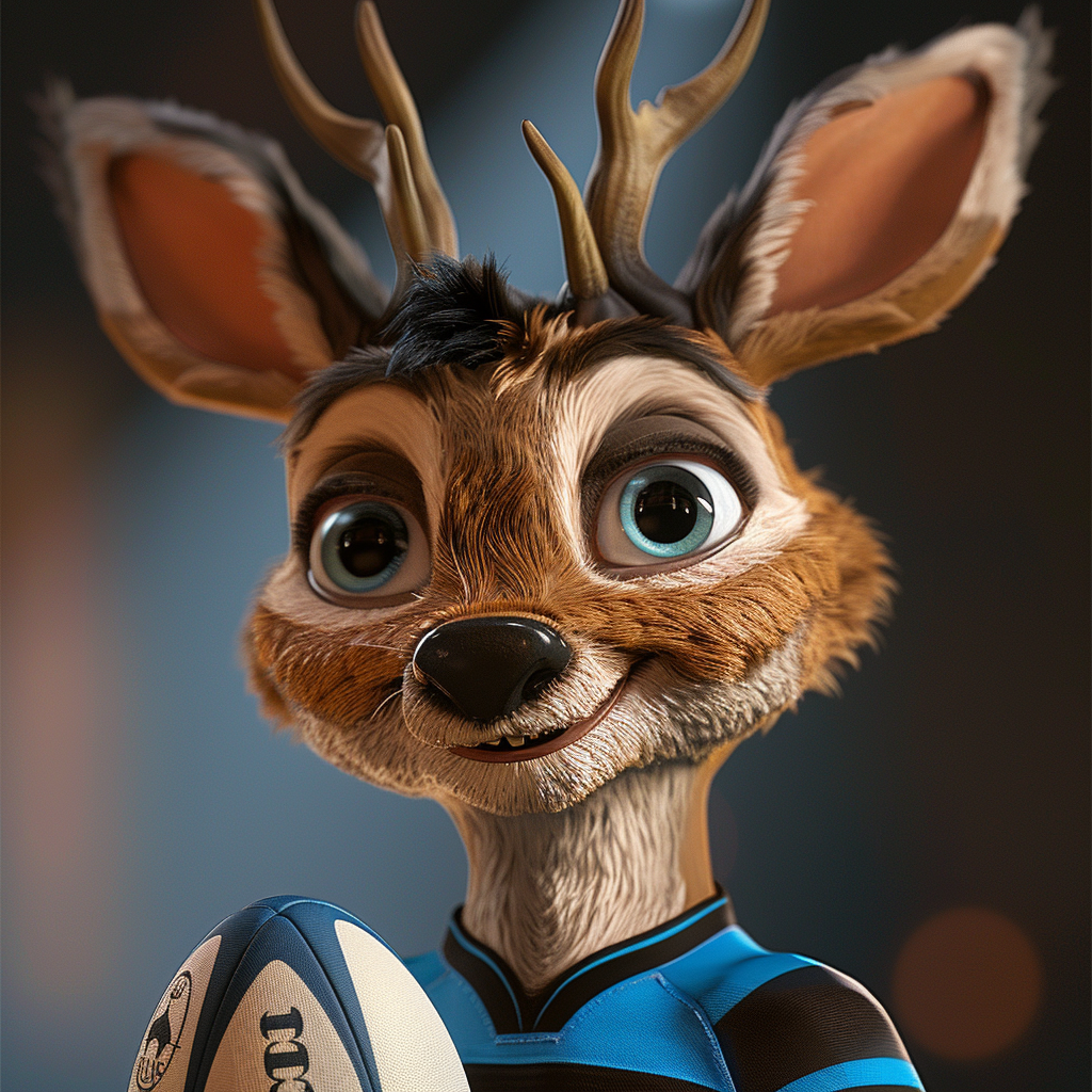 The Friendly Stag Mascot in Rugby Shirt