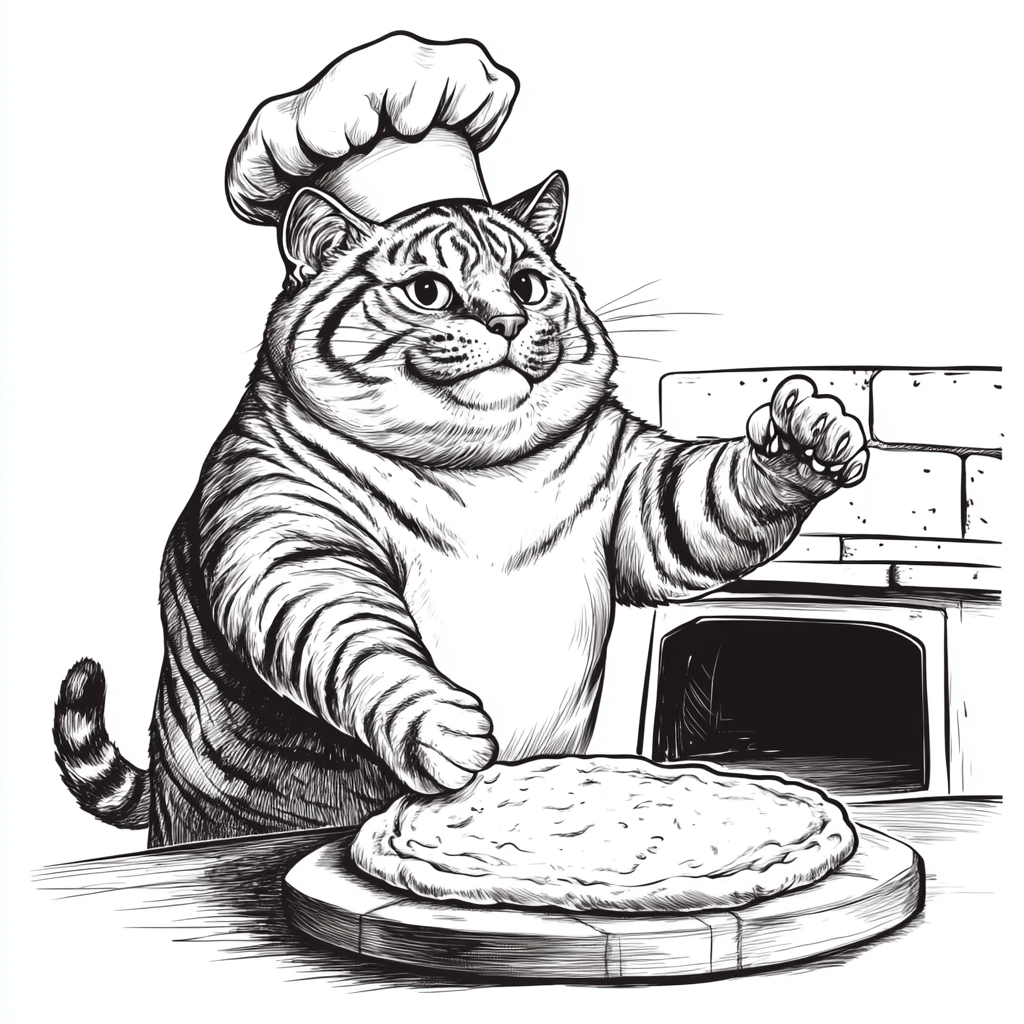 The Funny Chef Cat Making Pizza Dough