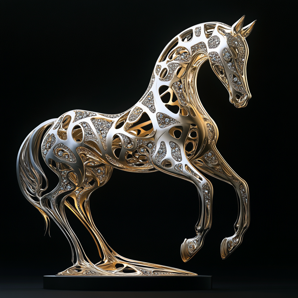 The Futuristic, Ornate Gold Horse Trophy by Zaha Hadid