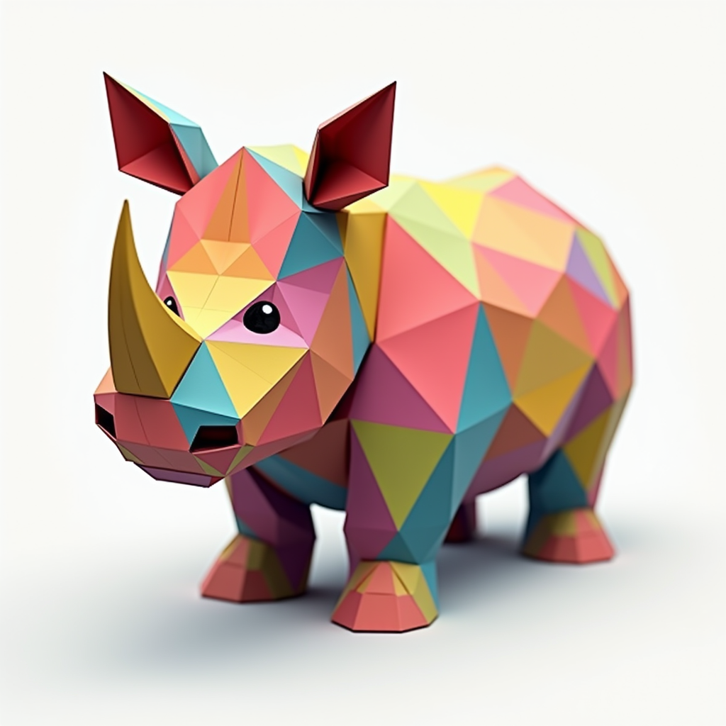 The Geometric, Colorful, Cartoonish Origami Rhino