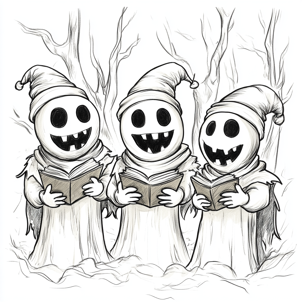 The Ghostly Carolers in Christmas Hats