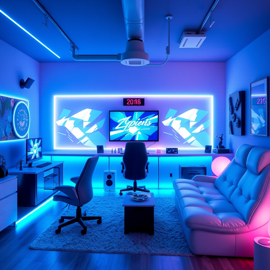 The Girl's Bright Blue and White Gaming Room